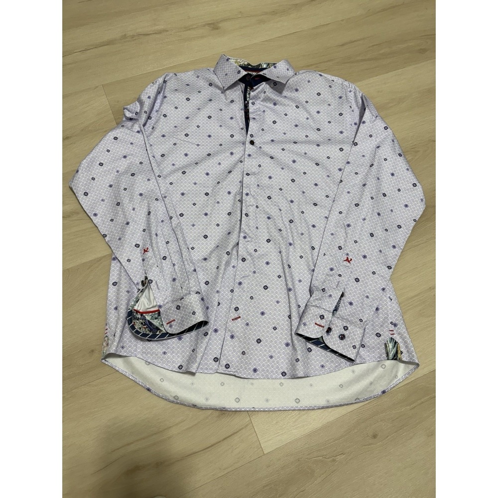 Au Noir Shirt Men's Size 5 White/Blue Paisley Collared Button Up Made In Turkey